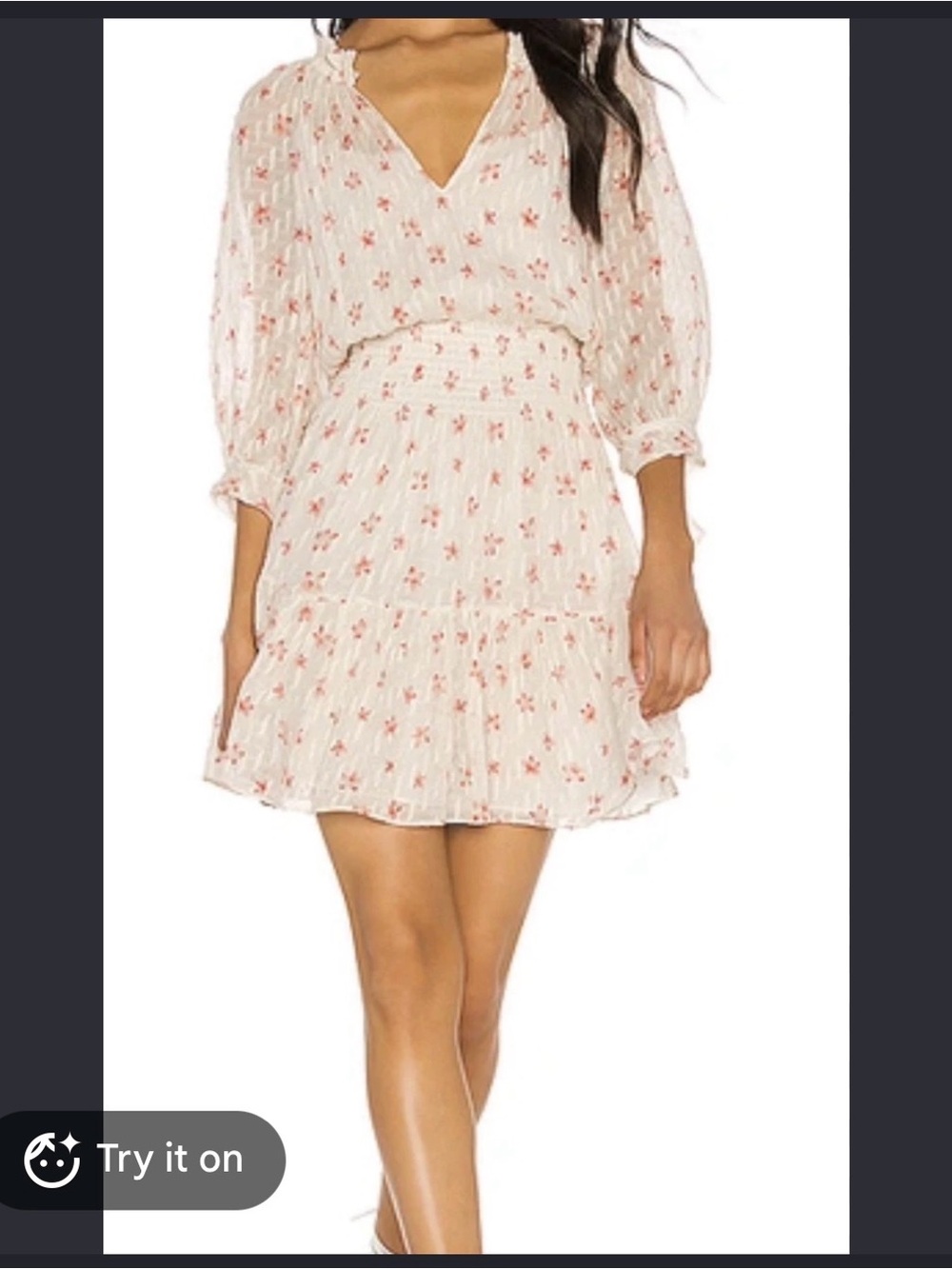 Rebecca Taylor Romantic 3/4 Sleeve Silk Cream Floral Smocked Waist Dress - NWOT